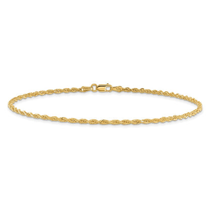 14k Yellow Gold 10 inch 2mm Diamond-cut Rope with Lobster Clasp Anklet