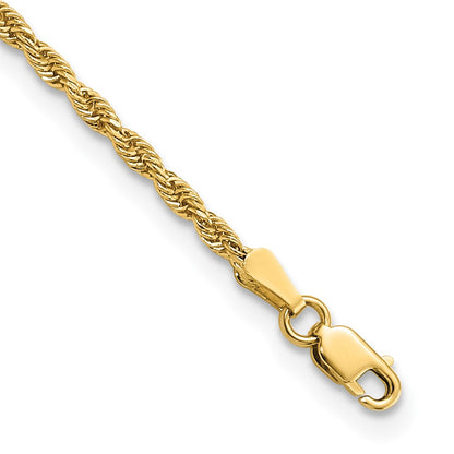 14k Yellow Gold 10 inch 2mm Diamond-cut Rope with Lobster Clasp Anklet