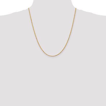 14k Yellow Gold 22 inch 2mm Diamond-cut Rope with Lobster Clasp Chain Necklace