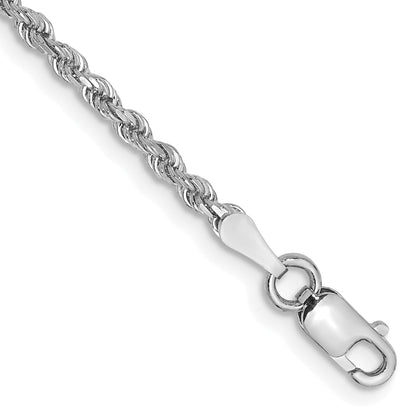 14k White Gold 9 inch 2mm Diamond-cut Rope with Lobster Clasp Anklet