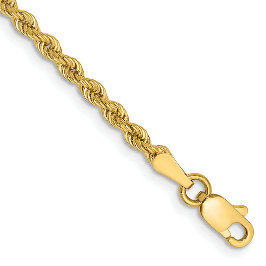 14k Yellow Gold 10 inch 2.5mm Regular Rope with Lobster Clasp Anklet