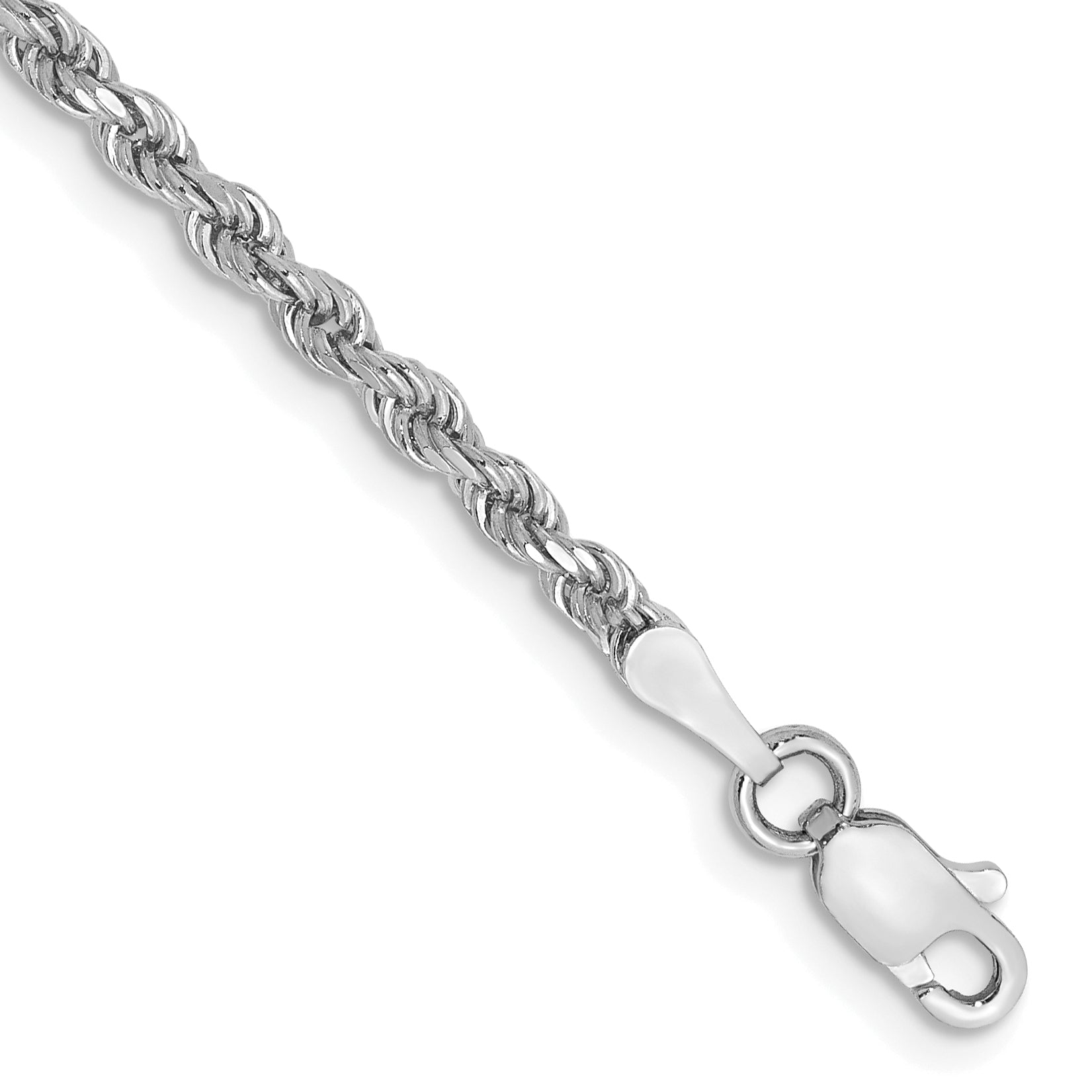 14k White Gold 9 inch 2.25mm Diamond-cut Rope with Lobster Clasp Anklet