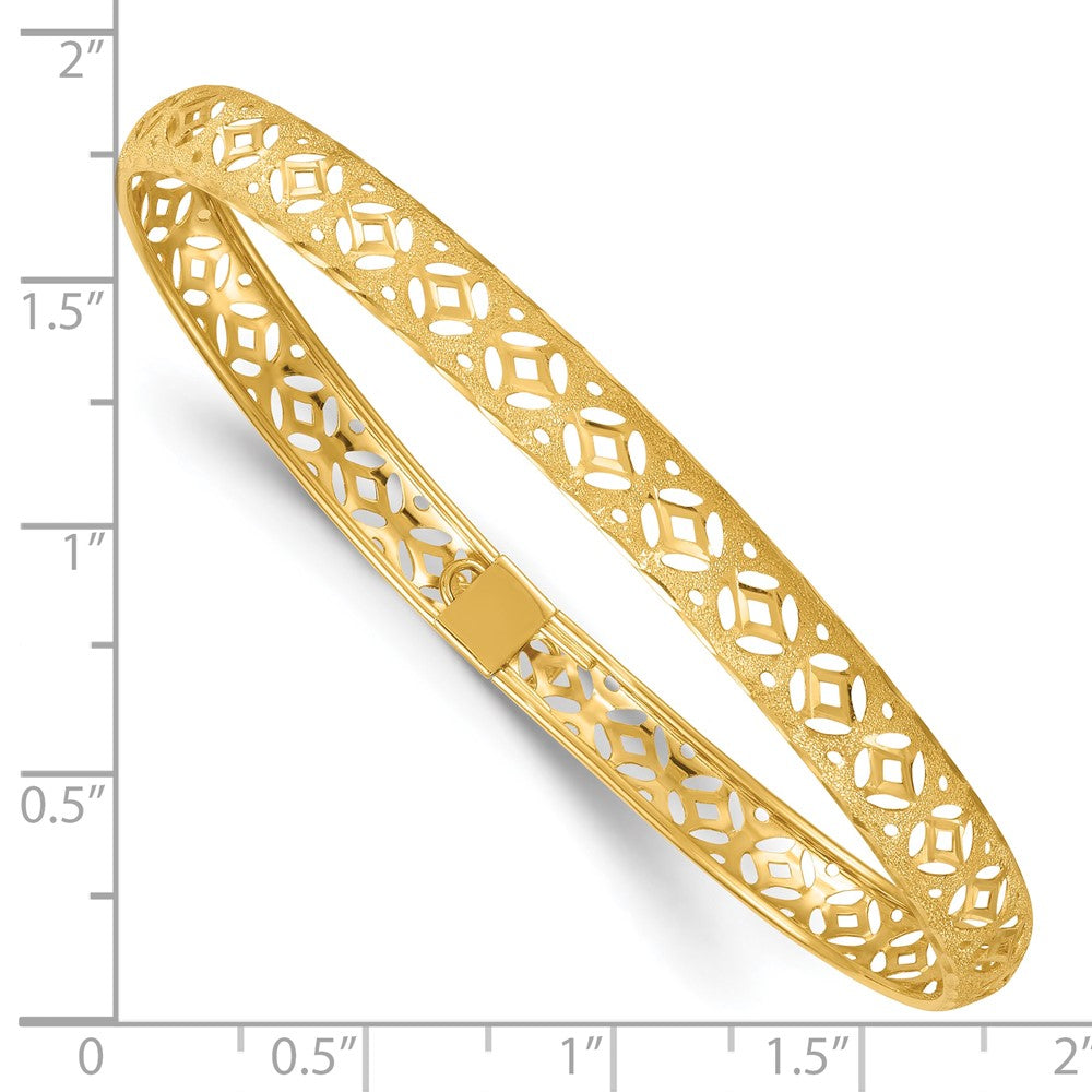 14K Yellow Gold Polished Laser and Diamond-cut 6.15mm Fancy Pierced Design Flexible Oval Bangle Bracelet