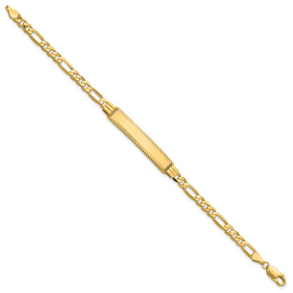 14K Yellow Gold Polished Solid Chain/Solid Plate Figaro Link Diamond-cut 32.5x6.5mm Plate 8 Inch ID Bracelet