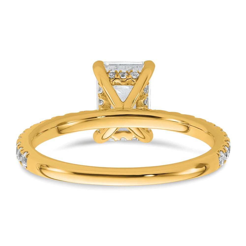 14K Yellow Gold 2 carat Certified Lab Grown Diamond VS/SI+ G+ Emerald Complete Solitaire with Flair Engagement Ring