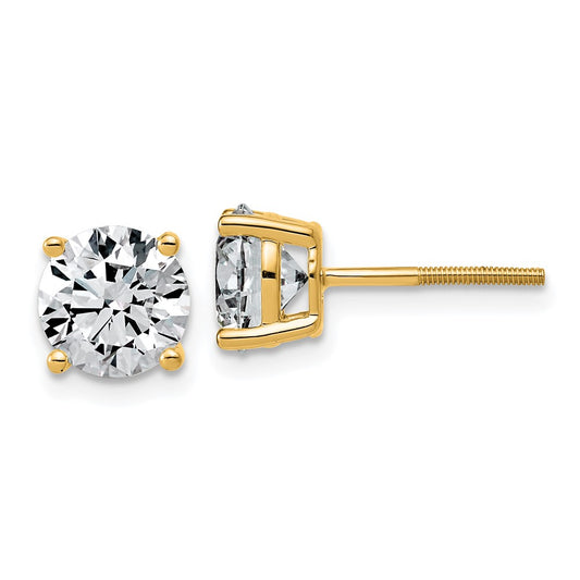 14K Yellow Gold 4 carat Lab Grown Diamond VS+ F+ Round Complete Four Prong Lightweight Screwback Stud Earrings