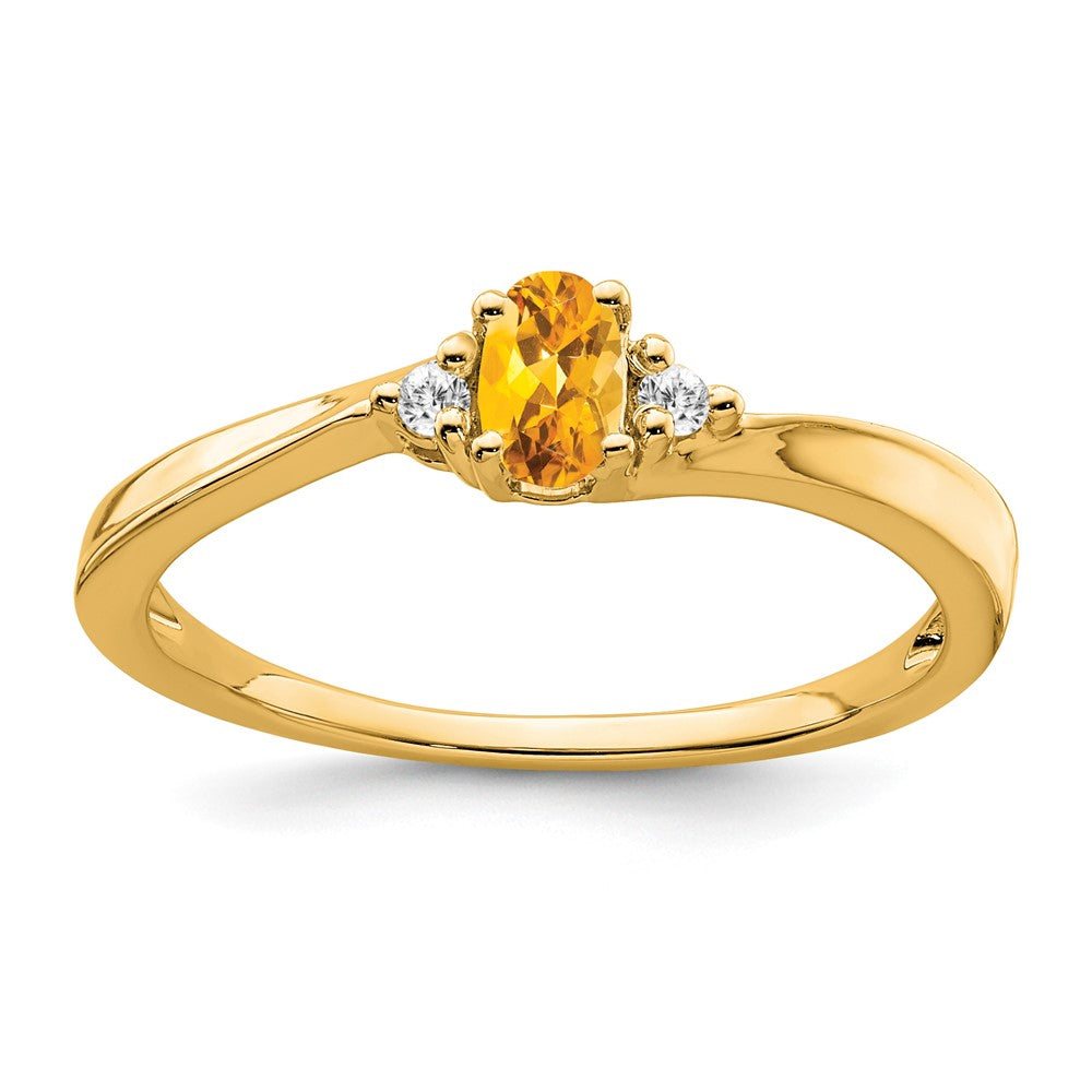 14K Yellow Gold 5x3 Oval November/Citrine and Diamond Ring