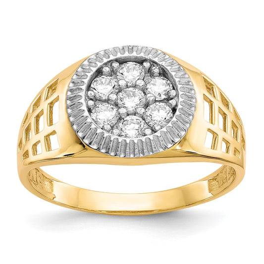 14K Yellow Gold w/Rhodium Men's CZ Cluster Ring