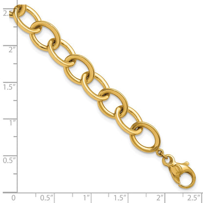 14K Yellow Gold Polished 9mm Round Cable Chain 7.5 Inch Bracelet