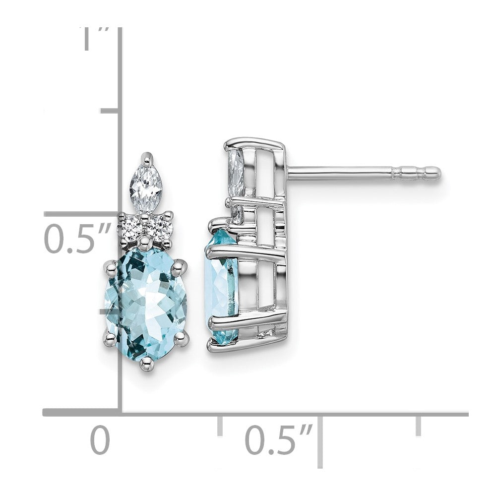 14K White Gold Diamond and 7x5 Oval March/Aquamarine Post Earrings