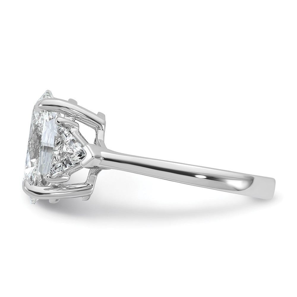 14K White Gold 1 1/8 carat Lab Grown Diamond VS/SI+ G+ Trillion and 3 carat Oval Center Semi Mount Three Stone Engagement Ring