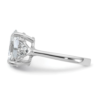 14K White Gold 1 1/8 carat Lab Grown Diamond VS/SI+ G+ Trillion and 3 carat Oval Center Semi Mount Three Stone Engagement Ring