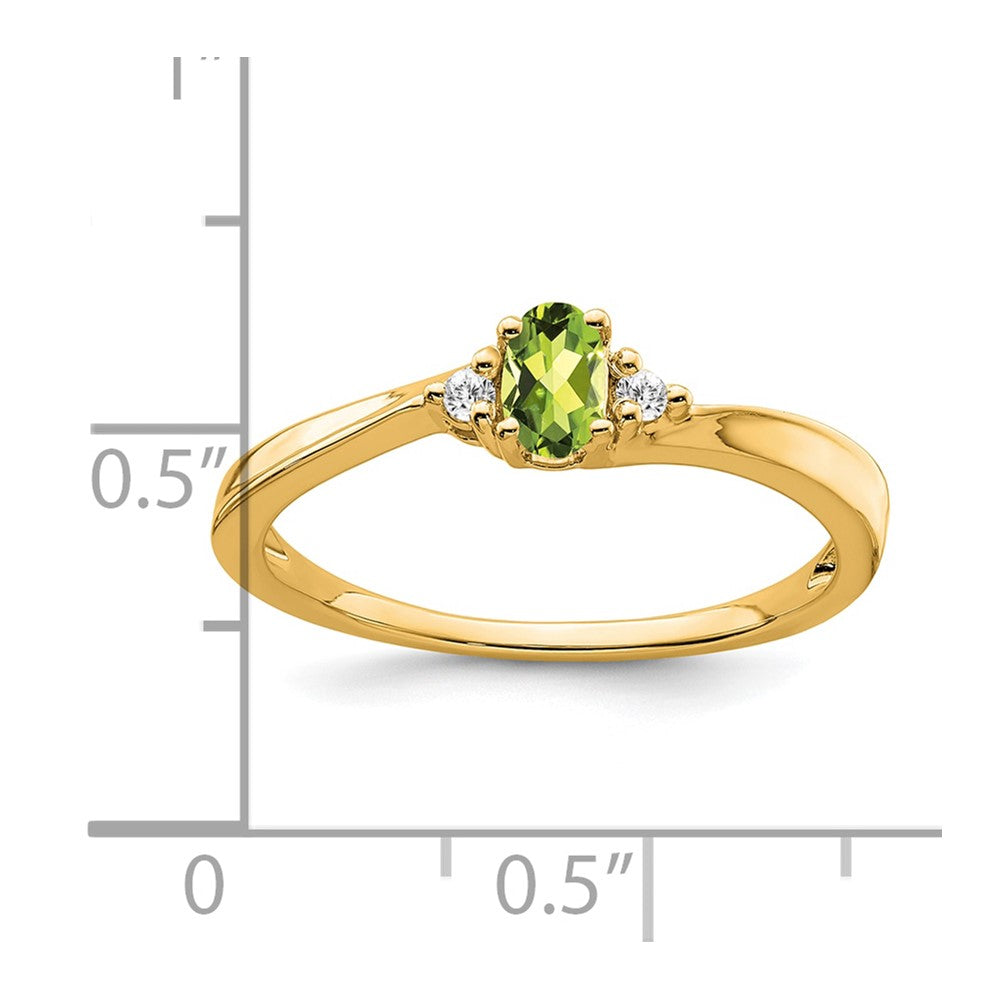 14K Yellow Gold 5x3 Oval August/Peridot and Diamond Ring