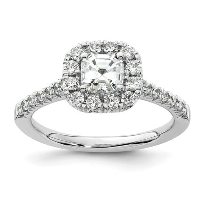 14K White Gold Halo (Holds 3/4 carat (5mm) Asscher-cut Center) 1/2 carat Diamond Semi-mount Engagement Ring