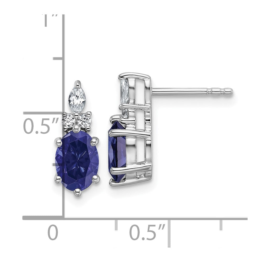 14K White Gold Diamond and 7x5 Oval September/Lab Created Sapphire Post Earrings