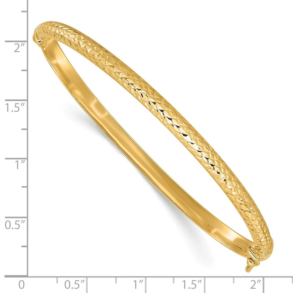 14K Yellow Gold Polished Diamond-cut 4.00mm Hinged Oval Bangle Bracelet