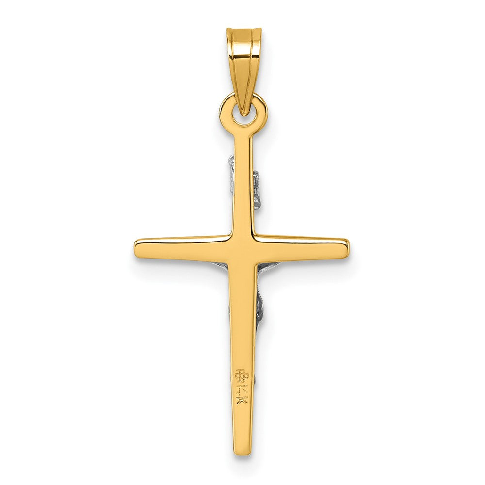14K Yellow Gold with Rhodium Polished INRI Crucifix Cross Pendant