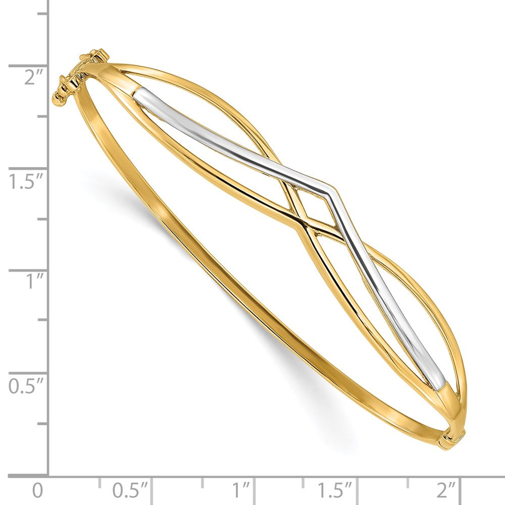 14K Yellow Gold with Rhodium Polished Fancy Hinged Bangle
