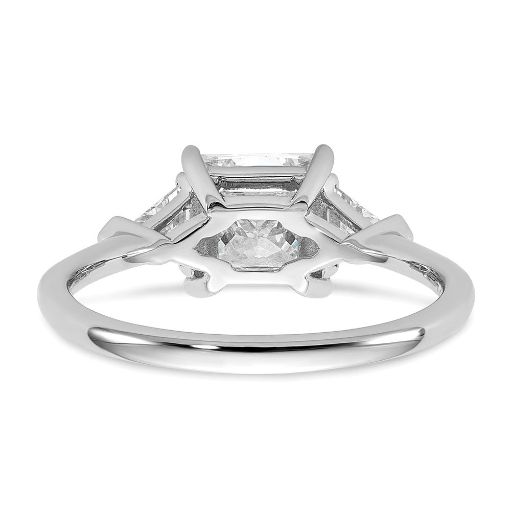 14K White Gold 1/2 carat Lab Grown Diamond VS+ F+ Trillion and 1 1/2 carat Princess Center Semi Mount Three Stone Engagement Ring
