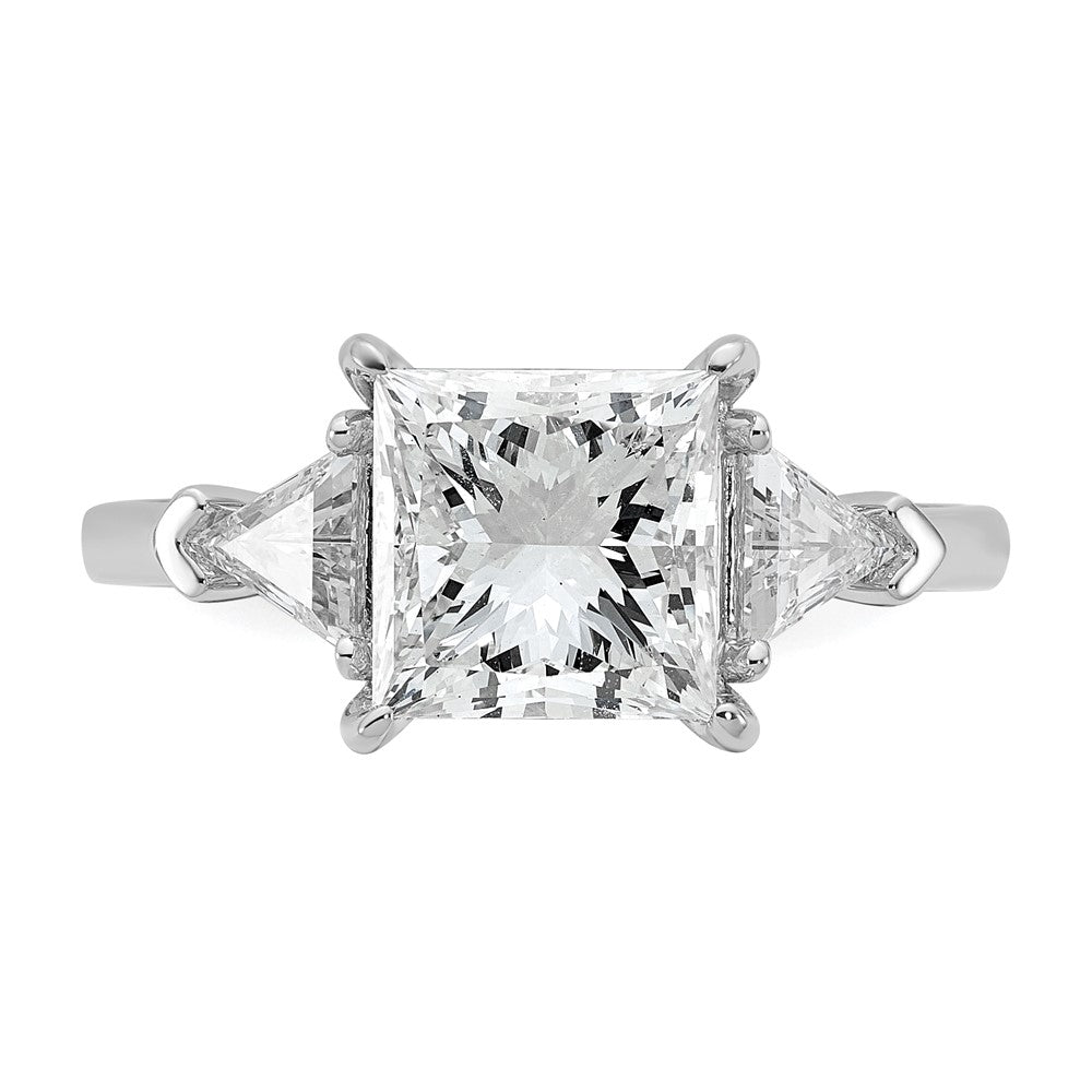 14K White Gold 3 1/8 carat Certified Lab Grown Diamond VS/SI+ G+ Princess and Trillion Complete Three Stone Engagement Ring