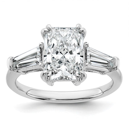 14K White Gold 3 1/5 carat Certified Lab Grown Diamond VS+ F+ Radiant with Tapered Baguette Sides Complete Engagement Ring