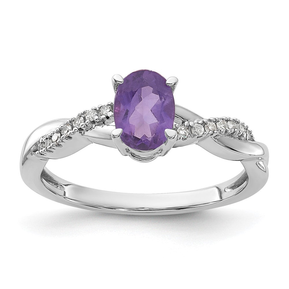 14K White Gold 7x5 Oval February/Amethyst and Diamond Size 7 Ring