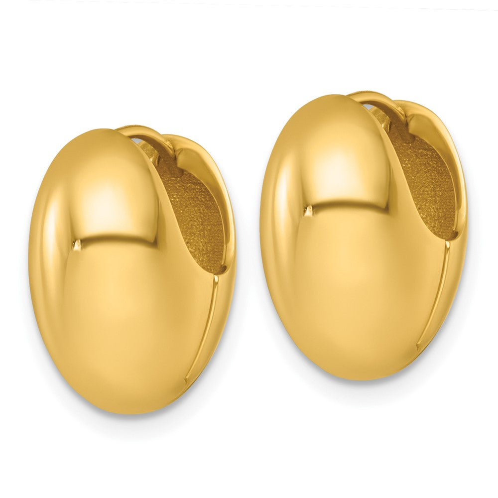14K Yellow Gold Polished Puffed Oval Hinged Hoop Earrings