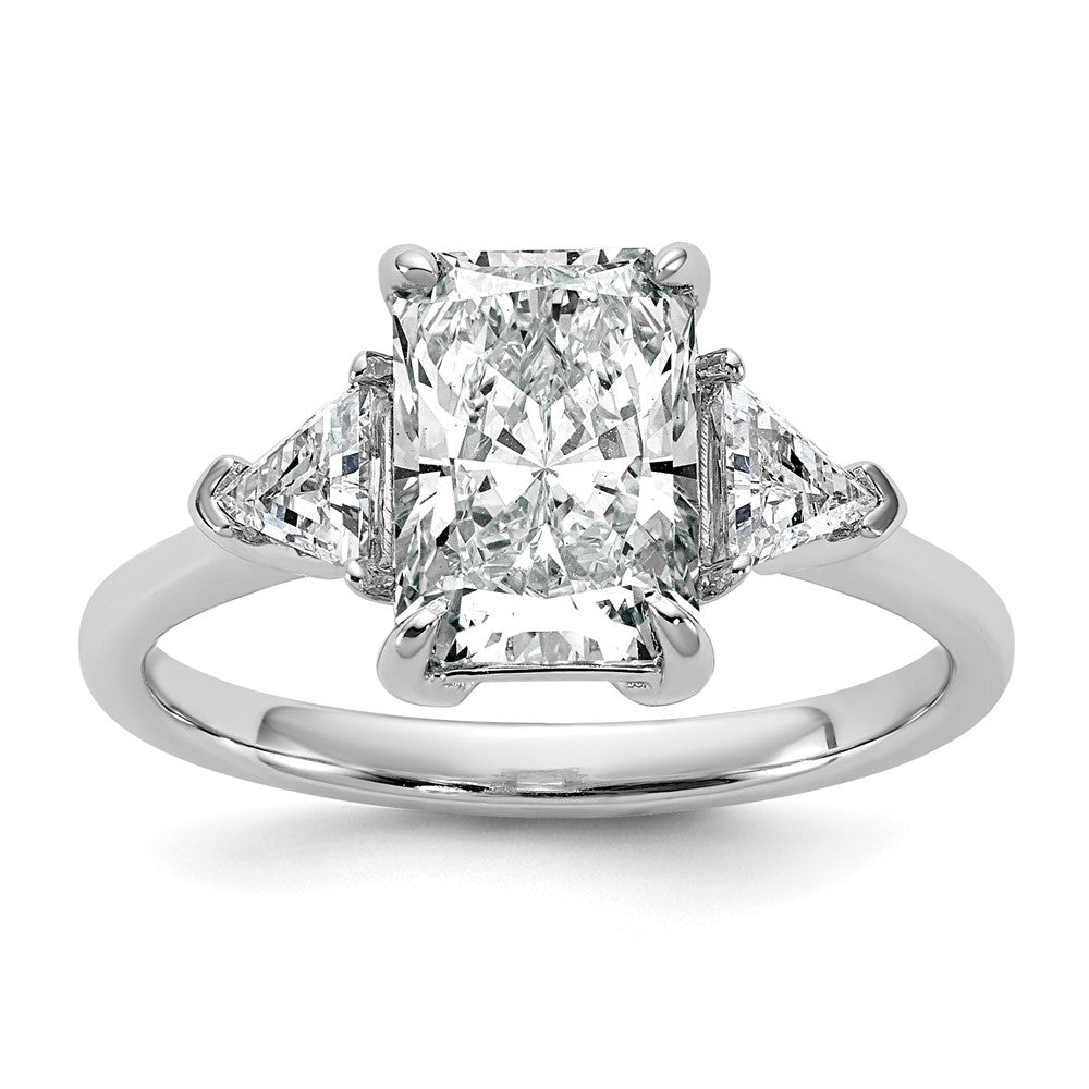 14K White Gold 1/2 carat Lab Grown Diamond VS+ F+ Triangle 2 carat Radiant Center Semi Mount Three Stone Engagement Ring