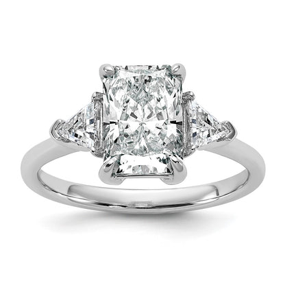 14K White Gold 1/2 carat Lab Grown Diamond VS+ F+ Triangle 2 carat Radiant Center Semi Mount Three Stone Engagement Ring