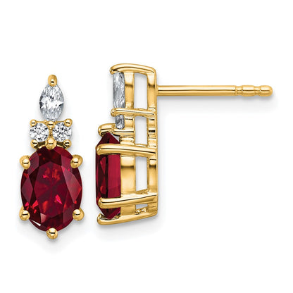 14K Yellow Gold Diamond and 7x5 Oval July/Lab Created Ruby Post Earrings