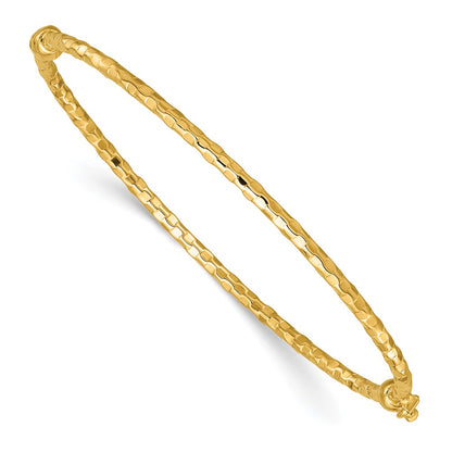 14K Yellow Gold Polished Diamond-cut 2.20mm Hinged Oval Bangle Bracelet