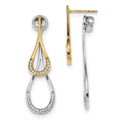 14K Two-Tone Gold Two-tone Teardrop CZ Front & Back Earrings