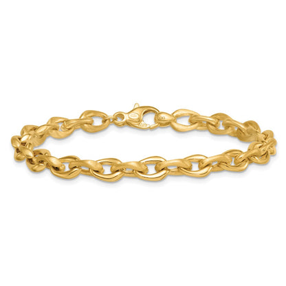 14K Yellow Gold Polished And Brushed 6.5mm Fancy Cable Chain 7.5 Inch Bracelet