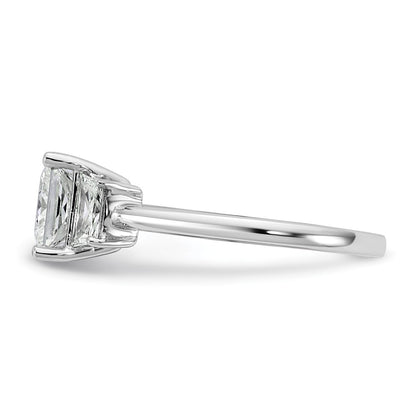 14K White Gold 1/2 carat Lab Grown Diamond VS+ F+ Trapezoid 1 1/2 carat Princess Center Semi Mount Three Stone Engagement Ring