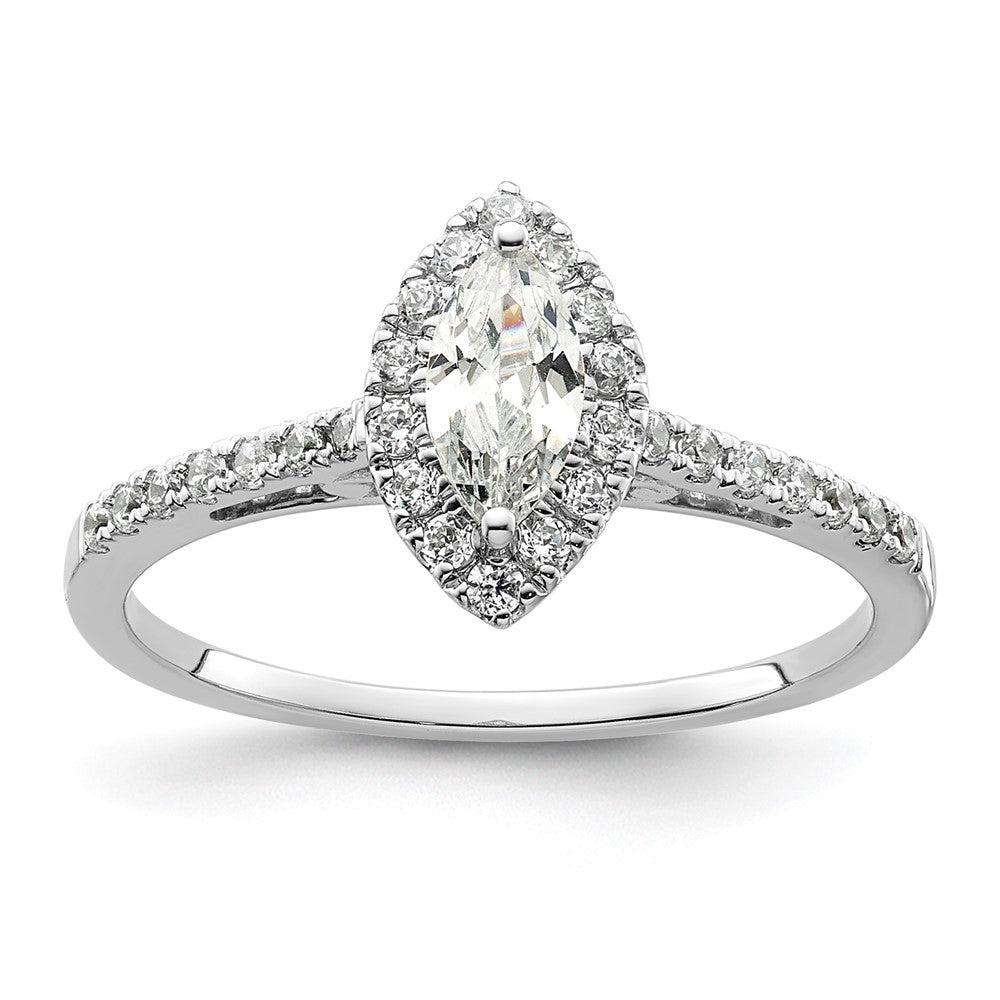 14K White Gold Halo (Holds 1/2 carat (8x4mm) Marquise Center) 1/4 carat Diamond Semi-mount Engagement Ring