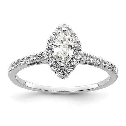 14K White Gold Halo (Holds 1/2 carat (8x4mm) Marquise Center) 1/4 carat Diamond Semi-mount Engagement Ring