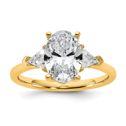 14K Yellow Gold 2 1/2 carat Certified Lab Grown Diamond VS+ F+ Complete Oval and Trillion Three Stone Engagement Ring