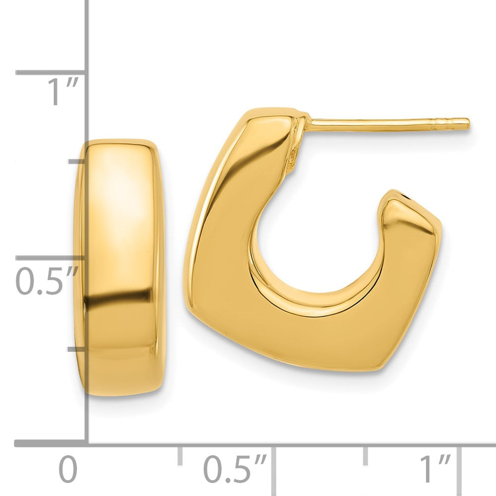 14K Yellow Gold Polished Square J-Hoop Post Earrings