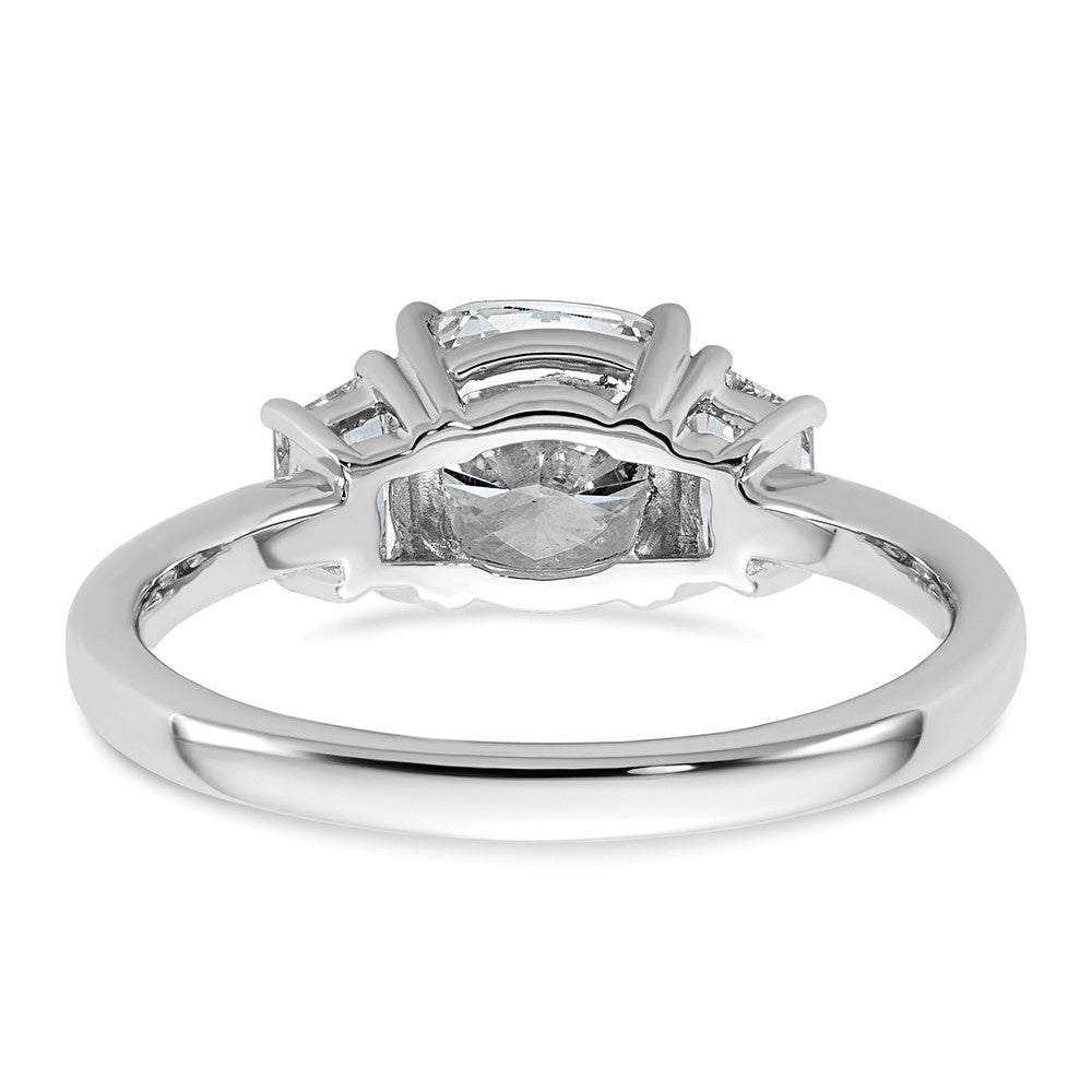 14K White Gold  3/8 carat Lab Grown Diamond VS+ F+ Half Moon 1 1/2 carat Cushion Center Semi Mount Three Stone Engagement Ring