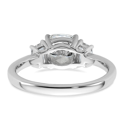 14K White Gold  3/8 carat Lab Grown Diamond VS+ F+ Half Moon 1 1/2 carat Cushion Center Semi Mount Three Stone Engagement Ring