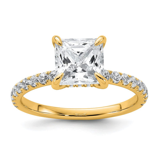 14K Yellow Gold 2 1/2 carat Certified Lab Grown Diamond VS/SI+ G+ Princess Complete Solitaire with Flair Engagement Ring