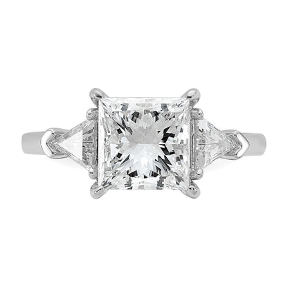 14K White Gold 5/8 carat Lab Grown Diamond VS+ F+ Trillion and 2 1/2 carat Princess Center Semi Mount Three Stone Engagement Ring