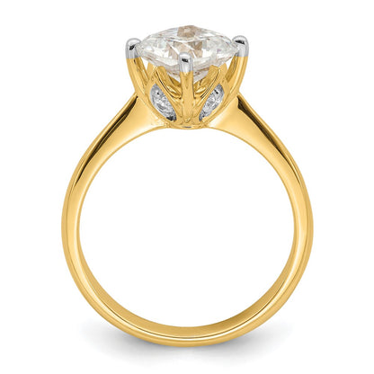 14K Yellow Gold (Holds 2 carat (7.60 mm) Cushion-cut) 4-Prong with 1/15 carat Diamond Leaf Design Semi-Mount Engagement Ring