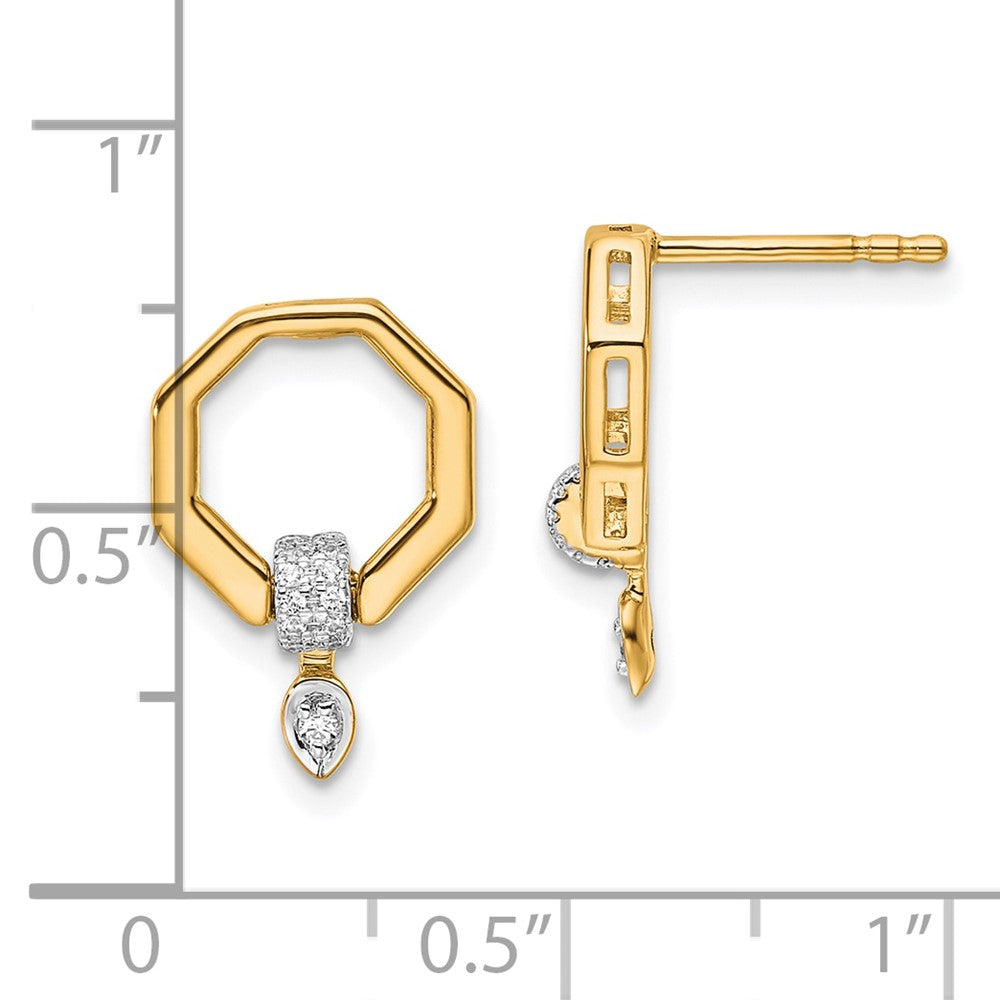 14K Yellow Gold Polished 1/10 carat Diamond Octagon Drop Post Earrings