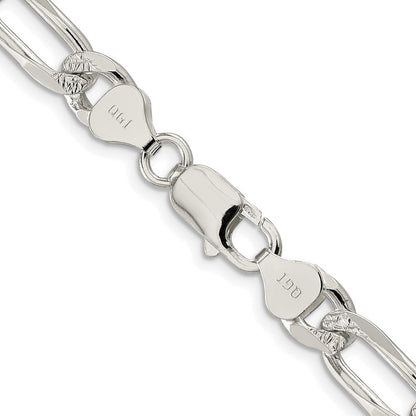 Sterling Silver Rhodium-plated 8mm Pav‚ Flat Figaro 26 Inch Chain