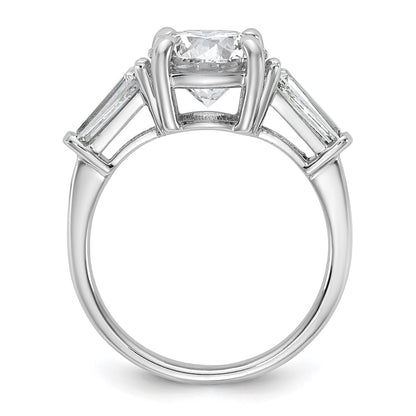 14K White Gold 3 1/3 carat Certified Lab Grown Diamond VS+ F+ Round and Tapered Baguette Complete Three Stone Engagement Ring