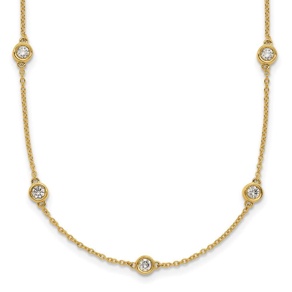 14K Yellow Gold Complete 7/8 carat Bezel-set Diamond and Cable Chain 16-Station 20 Inch Necklace