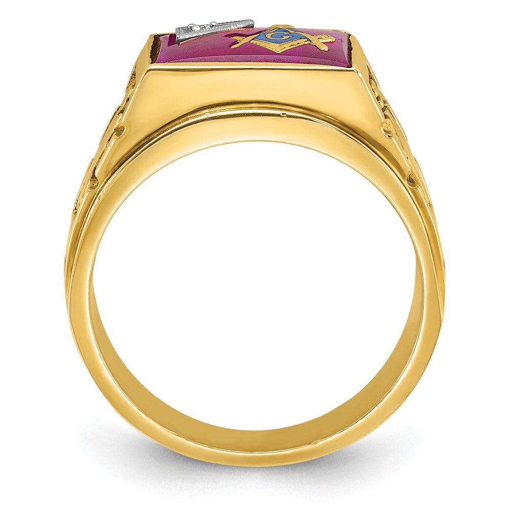 IBGoodman 14K Two-tone Men's Polished and Textured with Lab Created Ruby and Diamond Blue Lodge Master Masonic Ring