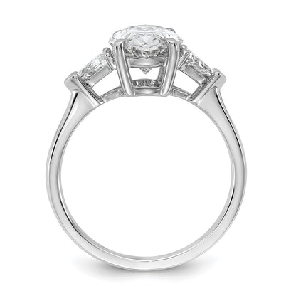 14K White Gold 3 1/8 carat Certified Lab Grown Diamond VS+ F+ Complete Oval and Trillion Three Stone Engagement Ring