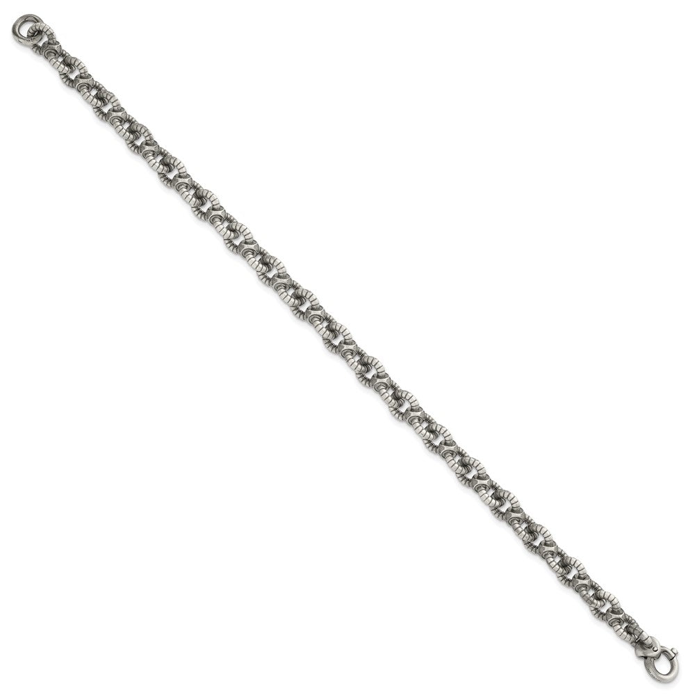 Sterling Silver Black Ruthenium-plated Brushed Fancy Textured Cable Link Mens 8.5 Inch Bracelet